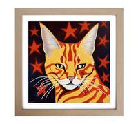 Ziggy Stardust Cat Art Deco Framed Print | 18x18 Inch Oak Framed Wall Art | Ready to Hang | Art Deco Animal Picture | Living Room Bedroom Lounge Office
