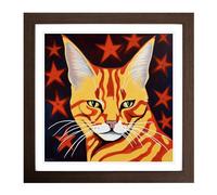 Ziggy Stardust Cat Art Deco Framed Print | 18x18 Inch Walnut Framed Wall Art | Ready to Hang | Art Deco Animal Picture | Living Room Bedroom Lounge Office