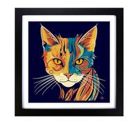Ziggy Stardust Cat Art Deco Framed Wall Art Print 18x18 Inch Black