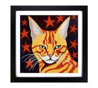 Ziggy Stardust Cat Art Deco Framed Wall Art Print 18x18 Inch Black
