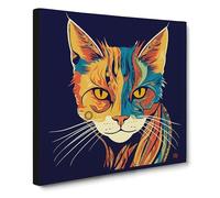 Ziggy Stardust Cat Art Deco No.1 Canvas Wall Art Print Ready to Hang, Framed Picture for Living Room Bedroom Home Office Décor, 50x50 cm (20x20 Inch)