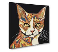 Ziggy Stardust Cat Art Deco No.2 Canvas Wall Art Print Ready to Hang, Framed Picture for Living Room Bedroom Home Office Décor, 50x50 cm (20x20 Inch)