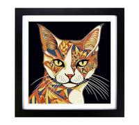 Ziggy Stardust Cat Art Deco No.2 Framed Print | 18x18 Inch Black Framed Wall Art | Ready to Hang | Art Deco Animal Picture | Living Room Bedroom Lounge Office