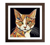 Ziggy Stardust Cat Art Deco No.2 Framed Wall Art Print, Ready to Hang Picture for Living Room Bedroom Home Office, Walnut 18 x 18 Inch (45 x 45 cm)