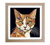 Ziggy Stardust Cat Art Deco No.2 Framed Wall Art Print, Ready to Hang Picture for Living Room Bedroom Home Office, Oak 18 x 18 Inch (45 x 45 cm)