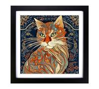 Ziggy Stardust Cat Art Nouveau Framed Print | 18x18 Inch Black Framed Wall Art | Ready to Hang | Modern Animal Picture | Living Room Bedroom Lounge Office