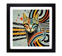 Ziggy Stardust Cat Constructivism Framed Print | 18x18 Inch Black Framed Wall Art | Ready to Hang | Modern Animal Picture | Living Room Bedroom Lounge Office