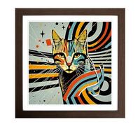Ziggy Stardust Cat Constructivism Framed Wall Art Print, Ready to Hang Picture for Living Room Bedroom Home Office, Walnut 18 x 18 Inch (45 x 45 cm)