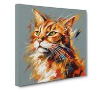Ziggy Stardust Cat Gestural Art Canvas Wall Art Print Ready to Hang, Framed Picture for Living Room Bedroom Home Office Décor, 50x50 cm (20x20 Inch)