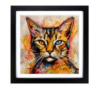 Ziggy Stardust Cat Gestural Art Framed Wall Art Print 18x18 Inch Black