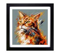 Ziggy Stardust Cat Gestural Art Framed Wall Art Print, Ready to Hang Picture for Living Room Bedroom Home Office, Black 18 x 18 Inch (45 x 45 cm)