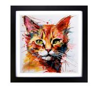 Ziggy Stardust Cat Gestural Art No.1 Framed Print | 18x18 Inch Black Framed Wall Art | Ready to Hang | Eclectic Animal Picture | Living Room Bedroom Lounge Office