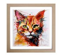Ziggy Stardust Cat Gestural Art No.1 Framed Print | 18x18 Inch Oak Framed Wall Art | Ready to Hang | Eclectic Animal Picture | Living Room Bedroom Lounge Office