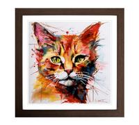 Ziggy Stardust Cat Gestural Art No.1 Framed Print | 18x18 Inch Walnut Framed Wall Art | Ready to Hang | Eclectic Animal Picture | Living Room Bedroom Lounge Office