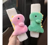 Zigihos 2 PCS Seat Belt Cover Pad, Cute Dinosaur Seatbelt Covers for Kids, Winter Plush Fluffy Soft Seatbelt Cushion, Car Seat Strap Pads (Pink+Green)