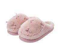Zigihos Cute Bow Fuzzy Slippers for Women Fluffy Plush Warm Slippers, Pink, 6/7 UK