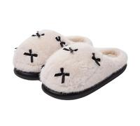 Zigihos Cute Bow Fuzzy Slippers for Women Fluffy Plush Warm Slippers, White opulent garden, 3/3.5 UK