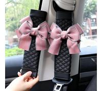 ZigiHos Cute Bow Leather Car Seat Belt Cover Pads 2 Packs & 4 Packs Soft Seat Belt Cover for Shoulder Pad Neck Cushion Protector Car Accessories Universal Seat Belt Cover (Pink,2)