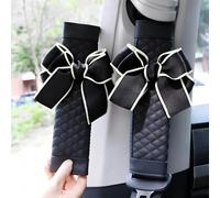 ZigiHos Cute Bow Leather Car Seat Belt Cover Pads 2 Packs & 4 Packs Soft Seat Belt Cover for Shoulder Pad Neck Cushion Protector Car Accessories Universal Seat Belt Cover (Black,2)