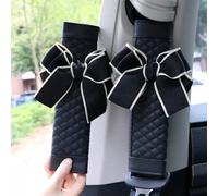 ZigiHos Cute Bow Leather Car Seat Belt Cover Pads 2 Packs & 4 Packs Soft Seat Belt Cover for Shoulder Pad Neck Cushion Protector Car Accessories Universal Seat Belt Cover (Black,2)