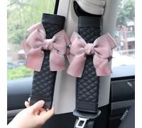 ZigiHos Cute Bow Leather Car Seat Belt Cover Pads 2 Packs & 4 Packs Soft Seat Belt Cover for Shoulder Pad Neck Cushion Protector Car Accessories Universal Seat Belt Cover (Pink,4)