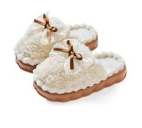 Zigihos - Women's Fuzzy Bowknot Slippers Fuzzy Cozy Warm Thick Sole, White, 23.0~23.5 cm