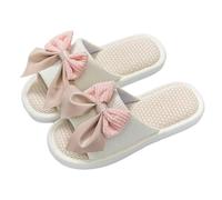 Zigihos Women's Memory Foam Open Toe Slide Slippers with Cute Bow, Slip-on House Shoes, Summer Linen Slippers Indoor Outdoor, White-pink, 3 UK