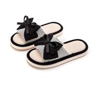 Zigihos Women's Memory Foam Open Toe Slide Slippers with Cute Bow, Slip-on House Shoes, Summer Linen Slippers Indoor Outdoor, Black, 5.5 UK