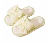 Zigihos Women's Memory Foam Open Toe Slide Slippers with Cute Bow, Slip-on House Shoes, Summer Linen Slippers with Rubber Sole, Green, 4