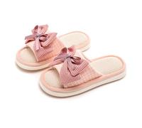 Zigihos Women's Memory Foam Open Toe Slide Slippers with Cute Bow, Slip-on House Shoes, Summer Linen Slippers Indoor Outdoor, Pink, 3 UK