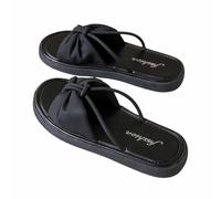 Zigihos Women's Memory Foam Open Toe Slide Slippers with Cute Bow, Slip-on House Shoes, Summer Sandal Slippers with Indoor Outdoor Rubber Sole, Black, 2.5 UK