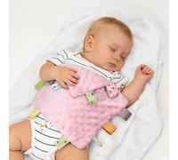 ZIGJOY Baby Comforter blanket with Tags Taggy Blanket Taggie Comfort Blanket Baby Soothing Plush Security Blanket with Colorful Tags Gift for Newborn Infant Boy Girl Pink