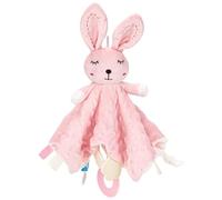 ZIGJOY Baby Comforter with Crinkle Foil and Bell Cuddle Blanket with Tags Taggy Blanket Taggie Gift for Newborn Baby Boys Girls, Pink Bunny