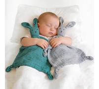 ZIGJOY Muslin Baby Comforter Bunny Security Blanket Lovey Gift for Newborn | 28 x 28 cm for Easy Grip & Carry | 2-Layer Soft Cotton | Soothes, Self-settles | Lovely Gift for Boy Girl | Machine Washable