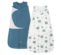 ZIGJOY Newborn Sleeping Bag 0.5 TOG 2 Pack Swaddle Wrap Baby Swaddle Sleeping Bag 100% Cotton Baby Wearable Blanket for New born Infant Boy Girl Grows 0-6 Months, Blue&Planet