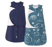 ZIGJOY Newborn Sleeping Bag 1.0 TOG 2 Pack Swaddle Wrap Baby Swaddle Sleeping Bag 100% Cotton Baby Wearable Blanket for New born Infant Boy Girl Grows 6-12 Months, Space&Blue