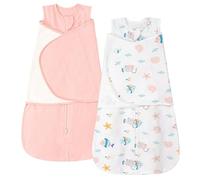 ZIGJOY Newborn Sleeping Bag 1.0 TOG 2 Pack Swaddle Wrap Baby Swaddle Sleeping Bag 100% Cotton Baby Wearable Blanket for New born Infant Boy Girl Grows 6-12 Months, Ocean&Pink