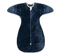 ZIGJOY Shark-Fin Transition Swaddle - 2.5 Tog Fleece Baby Sleeping Bag 6-12 Months Warm Plush Swaddle Blanket with 2- Way Zipper for Winter, Dark Blue