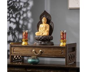ZIGTUEI Chinese Altar Table, Low Meditation Table with Drawer, Puja Table, Spiritual Altar for Buddhist Prayers, for Living Room, Bedroom, Office, Bathroom(Brown,69cm/27.2in)