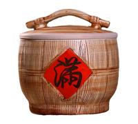 ZIGTUEI Chinese Ceramic Rice Bucket, Ceramic Rice Container with Tassel Design, Ceramic Rice Jar, Large Grain Dispenser, Classic Food Storage Porcelain Bucket(Brown A,33x32cm/13x12.6in)