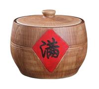 ZIGTUEI Household Ceramic Rice Jar, Chinese Ceramic Rice Bucket, Ceramic Rice Cylinder, Large Food Storage, Ceramic Rice Dispenser with Lid, for Noodles Rice Snacks(Brown B,27x25cm/10.6x9.8in)