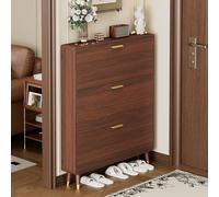 ZIGTUEI Shoe Storage Cabinet with 3 Flip Drawers, Farmhouse Shoe Organizer, Narrow Shoe Rack, Narrow Shoe Organizer Rack for Entryway,Front Door,Foyer,Hallway(Brown,80x17cm/31.5x6.7in)