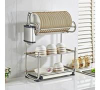 ZIGTUEI Stainless Steel Dish Drying Rack, Wall Mount/Countertop Dish Drainer, Kitchen Organizer with Drainboard, Sink Storage Shelf, Wide Applications(57 * 58cm/22.4 * 22.8in)