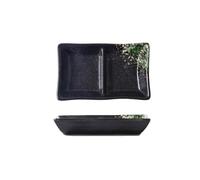 ZIGUIhsou-11 Bowl for Sauce Double-Grid Ceramic Soy Sauce Plate Barbecue Seasoning Dipping Dish Divide Sushi Meals Dishes(Black Green)