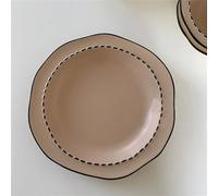 ZIGUIhsou-11 deep Plate Ceramic Tableware Set Irregular Rice Bowl Soup Vegetable Plate Striped Household Bowls and Dishes for Kitchen Restaurant(Pink)