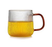 ZIGUIhsou-11 Glass Cup Vertical Stripes Glass Drinking Cup with Colorful Handle, 320ml Clear Borosilicate Mug(Amber)