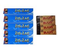 Zigzag Blue Rolling Papers [5 Packs] with Raw Tips Roaches [4 Booklets]