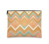 Zigzag Pattern Vintage Makeup Bag, Peach and Blue Butterfly Cosmetic Travel Pouch for Women, Portable Small Canvas Zipper Organizer, Peach, 7x9 Inch, Butterflies