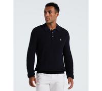 Zigzag Stitch Long Sleeve Sweater Polo In Dark Sapphire