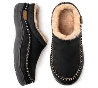 Zigzagger Men's Moccasin Slippers Indoor/Outdoor Fluffy House Shoes Memory Foam Slip On for Men, Black, 14 UK